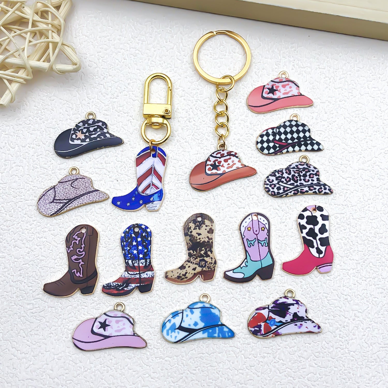Vintage Zinc Alloy Western Cowboy Boot Hat Charm Pendant for DIY Keychain