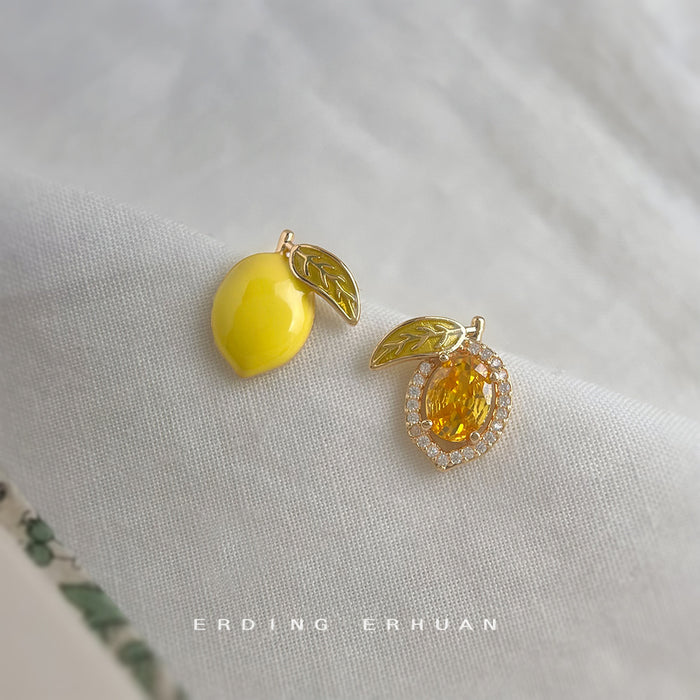 Asymmetric Yellow And Amber Faceted Lemon Stud Earrings For Women