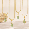 Teardrop Glass Pendant Snake Chain Necklace Gold Steel view 1