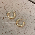Thick Smooth C Shape Hoop Stud Earrings Gold Silver view 6