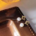 Gold Filigree Blue Stone Pearl Drop Stud Earrings Pair view 4