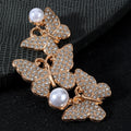 Rhinestone Triple Butterfly Cluster Pendant With Faux Pearl view 3