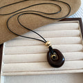 Black and Brown Oval Layered Pendant Cord Necklace view 6
