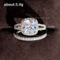 Silver Cushion Halo CZ Dual Stack Engagement Ring Set view 5