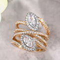 Two Tone Gold Marquise Halo Cross Multi Band Ring Sizes 6-10 view 5