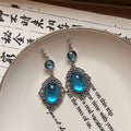 Blue Oval Cabochon Vintage Style Hook Earrings Fashion Jewelry for Women view 2