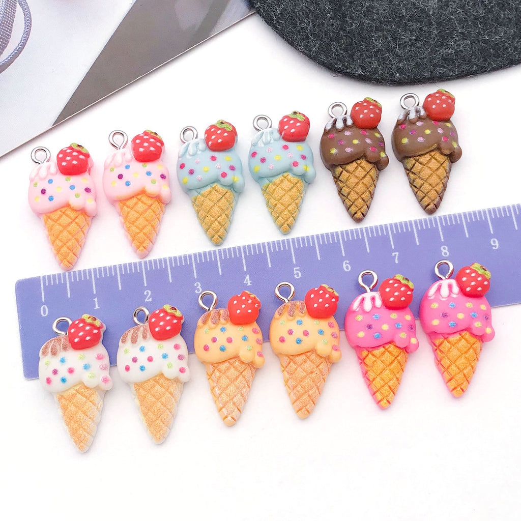 Simulation Resin Strawberry Ice Cream Cone Charm Pendant for DIY Necklace Bracelet Keychain