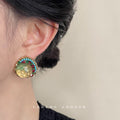 Gold Round Green Resin Cabochon Multicolor Crystal Studs view 2