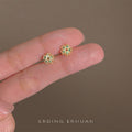 Gold Mini Five Petal Flower Stud Earrings Green Crystals view 1