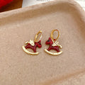 Gold Tone Red Enamel Rocking Horse Hoop Earrings Fashion Jewelry view 6