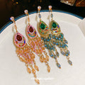 Crystal Teardrop Chandelier Earrings In Pink And Green view 4