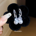 Silver Crystal Hoop Pearl Drop Earrings Fashion Jewelry view 1