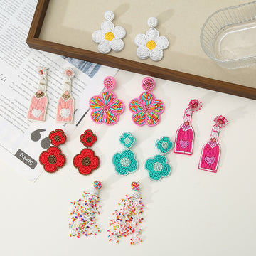 Seed Bead Flower Bottle Tassel Drop Earrings Seven Styles