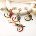 Rainbow Rhinestone Chameleon Keychain Gold Tone Charm view 1