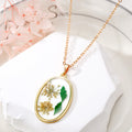 Gold Tone Oval Resin Pressed Flower Pendant Necklaces in Six Colors view 6