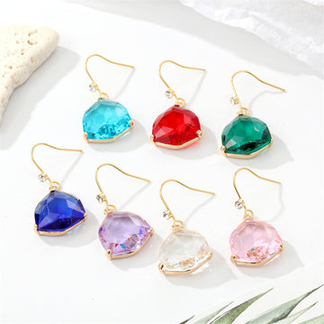 Gold Tone Large Faceted Crystal Teardrop Hook Earrings in Seven Colors