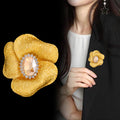 Gold Tone Flower Crystal Two Designs Metal Brooch Pin 5.7 x 5 cm view 4