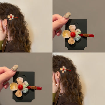 Acetate Multicolor Flower Duckbill Hair Clip Red Bar