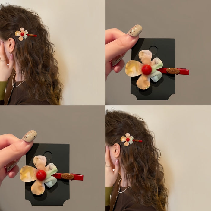 Acetate Multicolor Flower Duckbill Hair Clip Red Bar