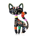 Patterned Enamel Cat Brooch With Curled Tail in Two Face Colors view 1