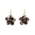 Leopard Pattern Layered Flower Gold Tone Hook Earrings view 5