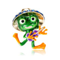 Green Enamel Frog Brooch Sombrero Hat Purple Flower Guitar view 5