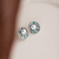 Blue Mosaic Round Pearl Look Statement Stud Earrings view 3