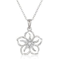 Silver Five Petal Flower Clear CZ Pendant Necklace view 1