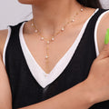 Gold Titanium Steel Y Lariat Necklace Imitation Pearl Drops view 3