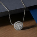 Round Pave Crystal Pendant Silver Tone Necklace Polished Jewelry Accessory view 1