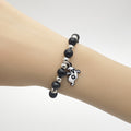 Black Silver Bead White Ghost Charm Stretch Bracelet view 3
