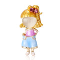 Girl Brooch in Blue Skirt with Pearl Like Face and Pink Bow view 5
