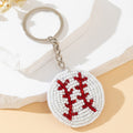 White Beaded Baseball Stitch Round Keychain With Red Accents view 2
