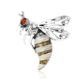 Striped Bee Brooch in Silver or Gold Tone with Crystal Wings view 2