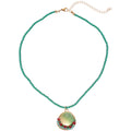 Green Seed Bead Necklace Round Green Pendant Rhinestone Trim view 5