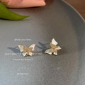 White Enamel Butterfly Stud Earrings Gold Pavé Body view 4