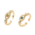 Gold Tone Openwork Crystal Evil Eye Adjustable Rings in Two Colors view 5