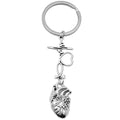 Silver Tone Heartbeat Stethoscope and Anatomical Heart Keychain view 5
