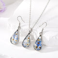 Silver Tone Teardrop Pressed Flower Resin Necklace and Earring Options in Eight Designs view 2