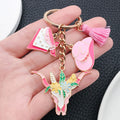 Pink Western Hat Floral Longhorn Metal Keychain Set view 2