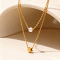 Beaded Double Layer Star Necklace in Gold and Silver Tone view 4
