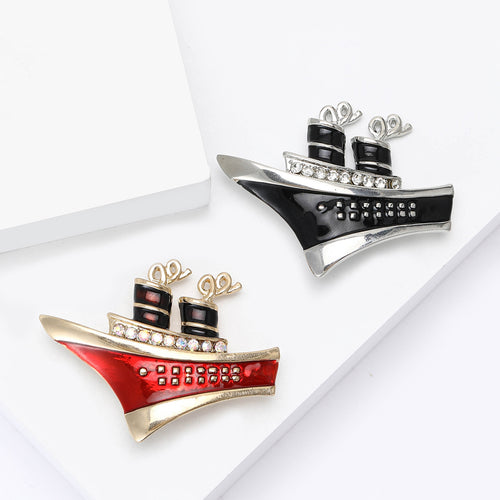 Enamel Steamship brooch angled display showing the raised details