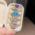 Heart Crystal Halo Open Adjustable Rings Four Color Styles view 4
