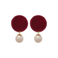 Velvet Disc and Pearl Drop Stud Earrings Statement Fashion Jewelry view 5