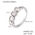 Wavy Four Zircon Stainless Steel Rings Gold Steel Sizes 6-8 view 7