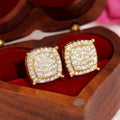 Square Cluster Clear Stone Stud Earrings In Two Metal Tones view 3