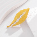 Gold Tone Leaf Pearl Look Center Stem Metal Brooch Pin view 5