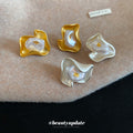 Abstract Pearl Inlay Stud Earrings with Distinctive Textured Details view 3