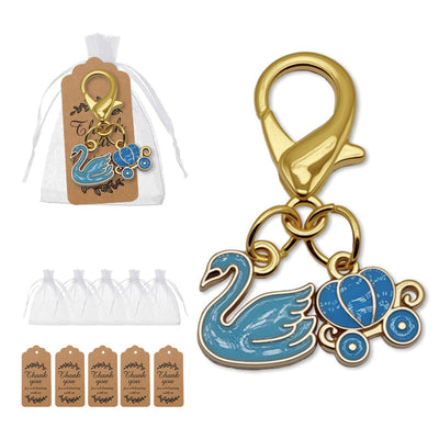 Blue swan and carriage keychain with packaging extras