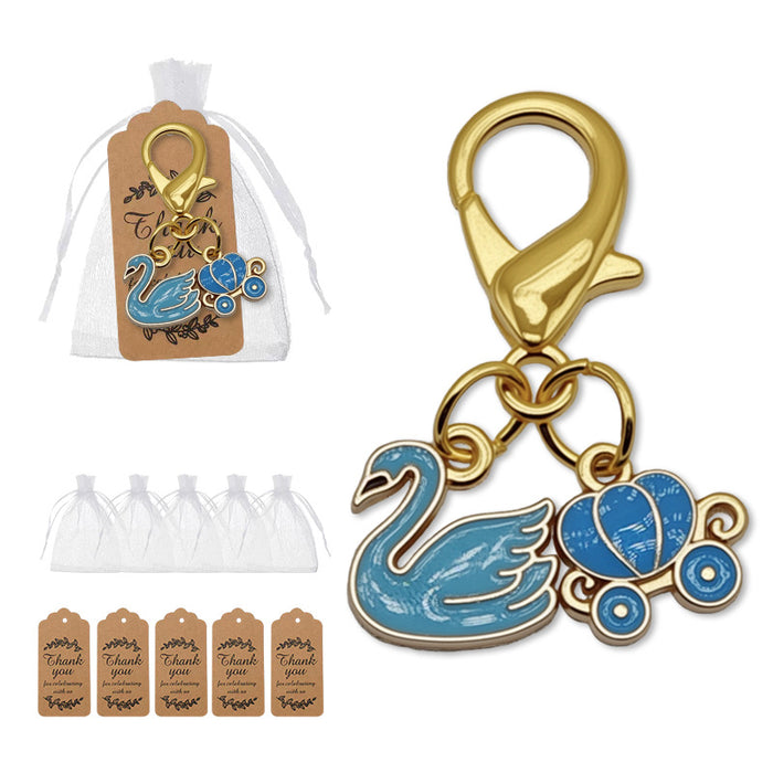 Blue Swan Carriage Enamel Dual Charm Keychain Clasp